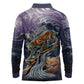 Pakhet Panther Long Sleeve Polo Shirt with Cosmic Feline Eye on Starry Night River