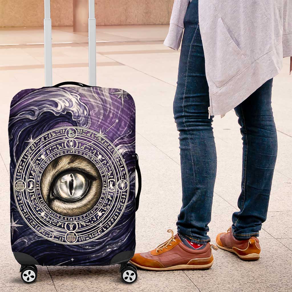 Pakhet Panther Luggage Cover with Cosmic Feline Eye on Starry Night River
