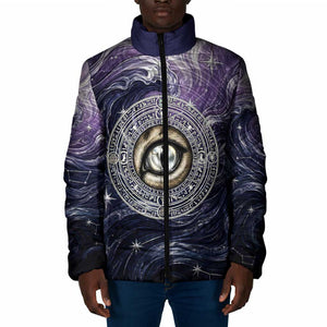 Pakhet Panther Padded Jacket with Cosmic Feline Eye on Starry Night River
