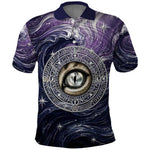 Pakhet Panther Polo Shirt with Cosmic Feline Eye on Starry Night River