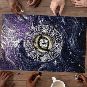 Pakhet Panther Puzzle with Cosmic Feline Eye on Starry Night River