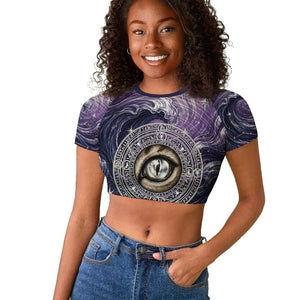 Pakhet Panther Raglan Cropped T shirt with Cosmic Feline Eye on Starry Night River