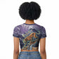 Pakhet Panther Raglan Cropped T shirt with Cosmic Feline Eye on Starry Night River