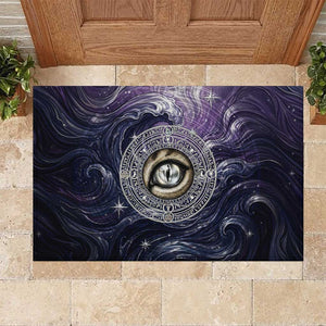 Pakhet Panther Rubber Doormat with Cosmic Feline Eye on Starry Night River