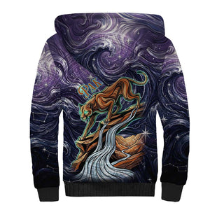 Pakhet Panther Sherpa Hoodie with Cosmic Feline Eye on Starry Night River