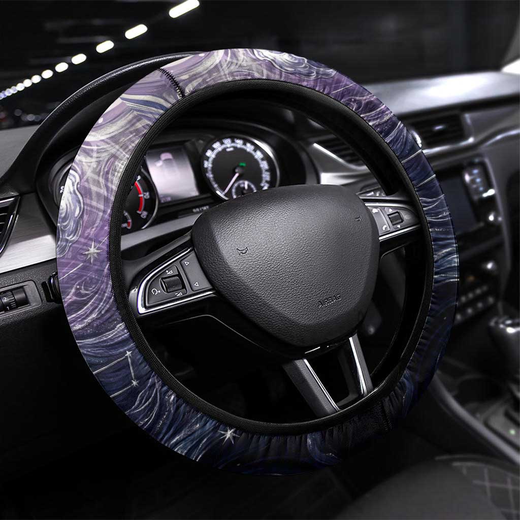 Pakhet Panther Steering Wheel Cover with Cosmic Feline Eye on Starry Night River