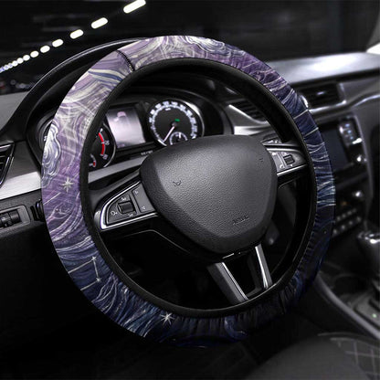 Pakhet Panther Steering Wheel Cover with Cosmic Feline Eye on Starry Night River