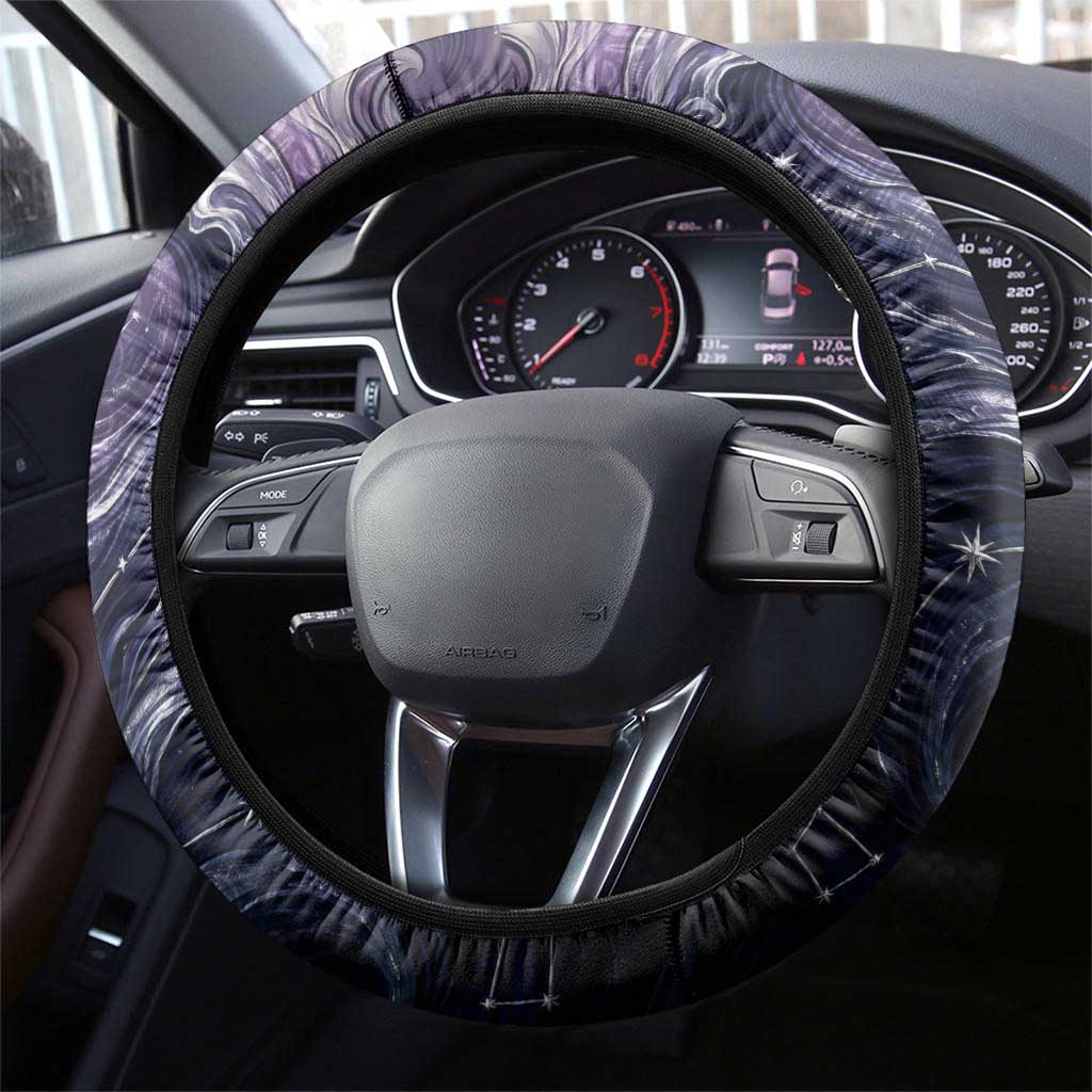 Pakhet Panther Steering Wheel Cover with Cosmic Feline Eye on Starry Night River