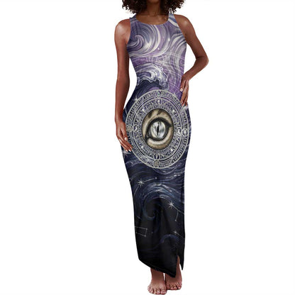 Pakhet Panther Tank Maxi Dress with Cosmic Feline Eye on Starry Night River