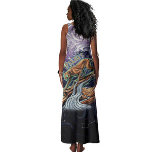 Pakhet Panther Tank Maxi Dress with Cosmic Feline Eye on Starry Night River