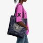 Pakhet Panther Tote Bag with Cosmic Feline Eye on Starry Night River