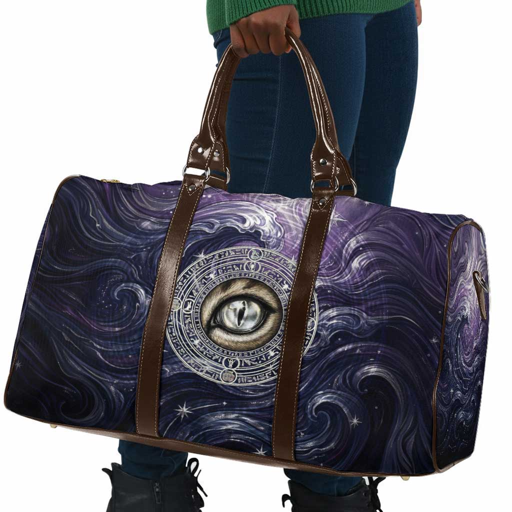 Pakhet Panther Travel Bag with Cosmic Feline Eye on Starry Night River