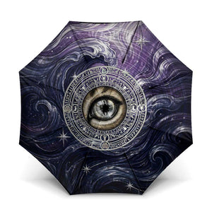Pakhet Panther Umbrella with Cosmic Feline Eye on Starry Night River