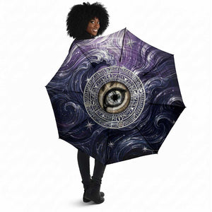 Pakhet Panther Umbrella with Cosmic Feline Eye on Starry Night River