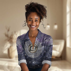 Pakhet Panther Women Casual Shirt with Cosmic Feline Eye on Starry Night River