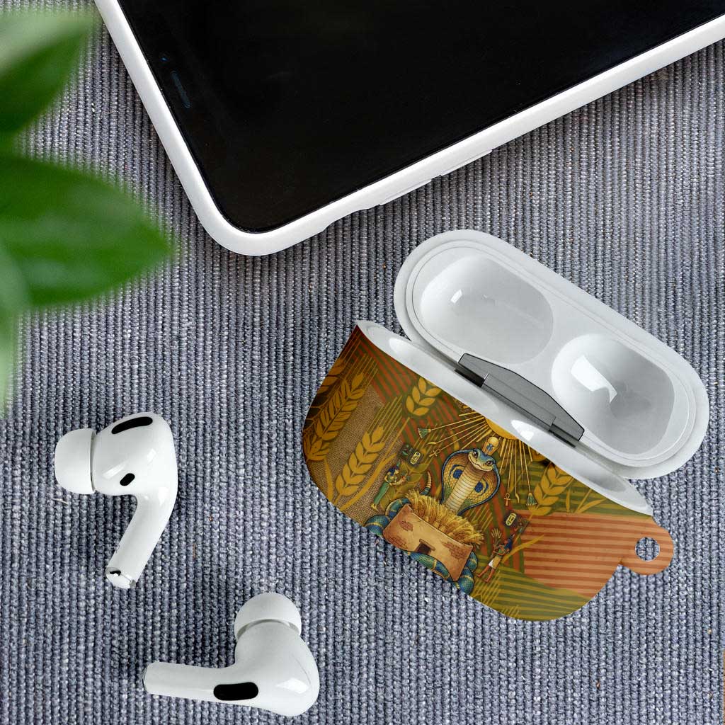 Renenutet  Golden Cobra AirPods Case with Wheat Motif in Egyptian Agricultural Theme