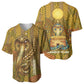 Renenutet  Golden Cobra Baseball Jersey with Wheat Motif in Egyptian Agricultural Theme