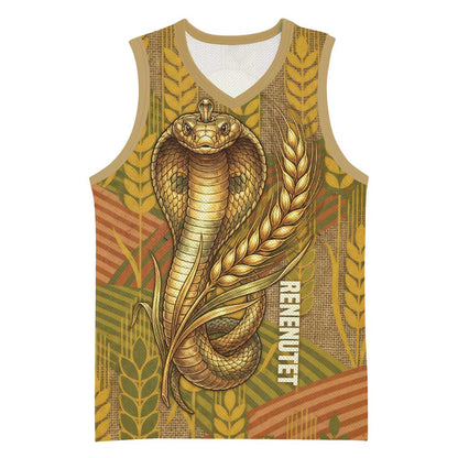 Renenutet  Golden Cobra Basketball Jersey with Wheat Motif in Egyptian Agricultural Theme