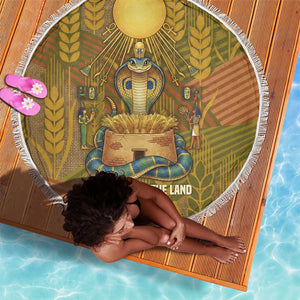 Renenutet  Golden Cobra Beach Blanket with Wheat Motif in Egyptian Agricultural Theme
