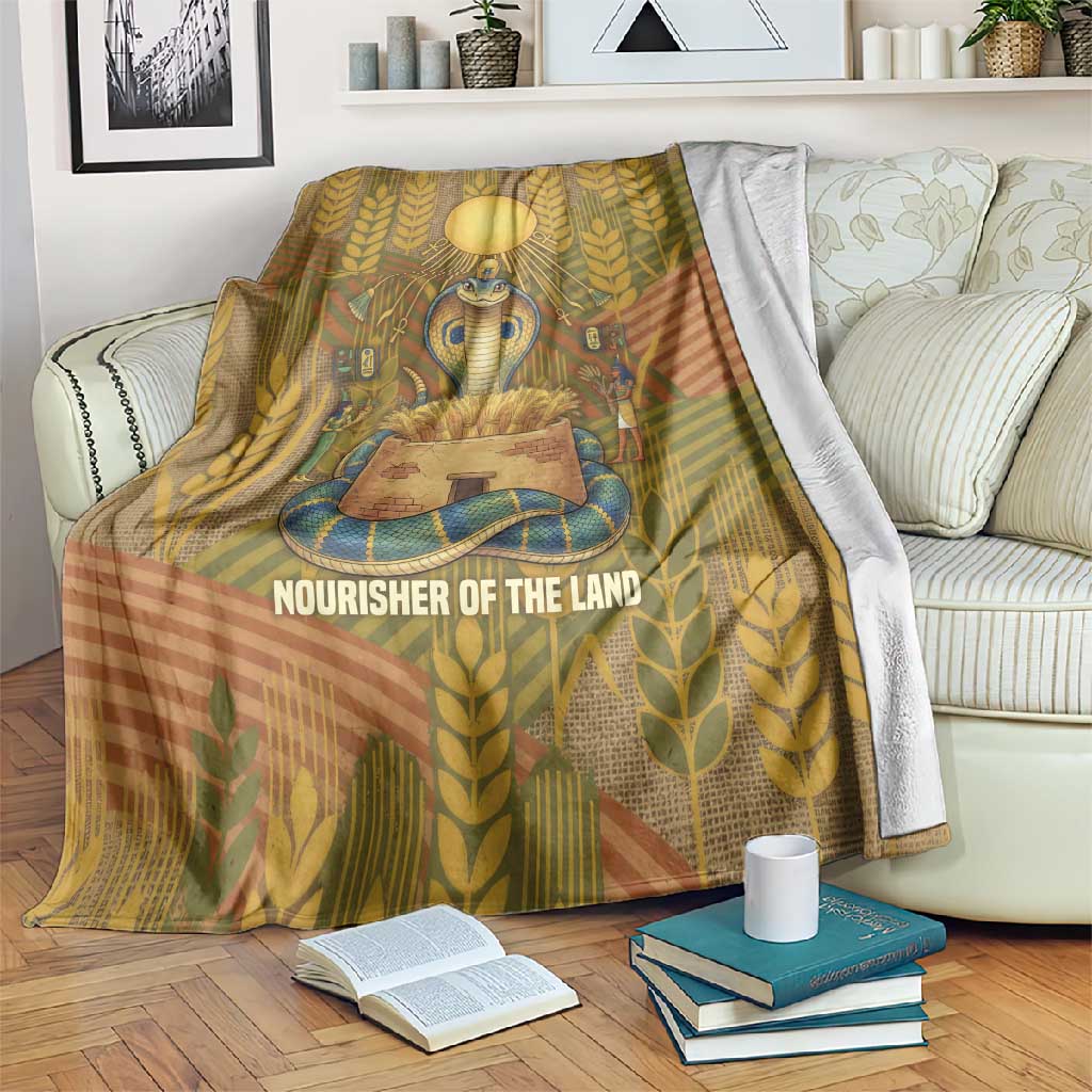 Renenutet  Golden Cobra Blanket with Wheat Motif in Egyptian Agricultural Theme