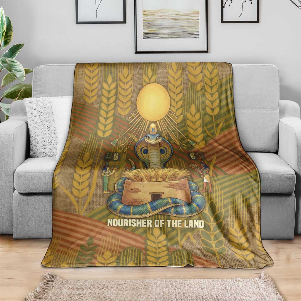Renenutet  Golden Cobra Blanket with Wheat Motif in Egyptian Agricultural Theme