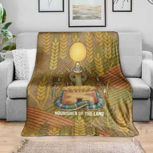 Renenutet  Golden Cobra Blanket with Wheat Motif in Egyptian Agricultural Theme