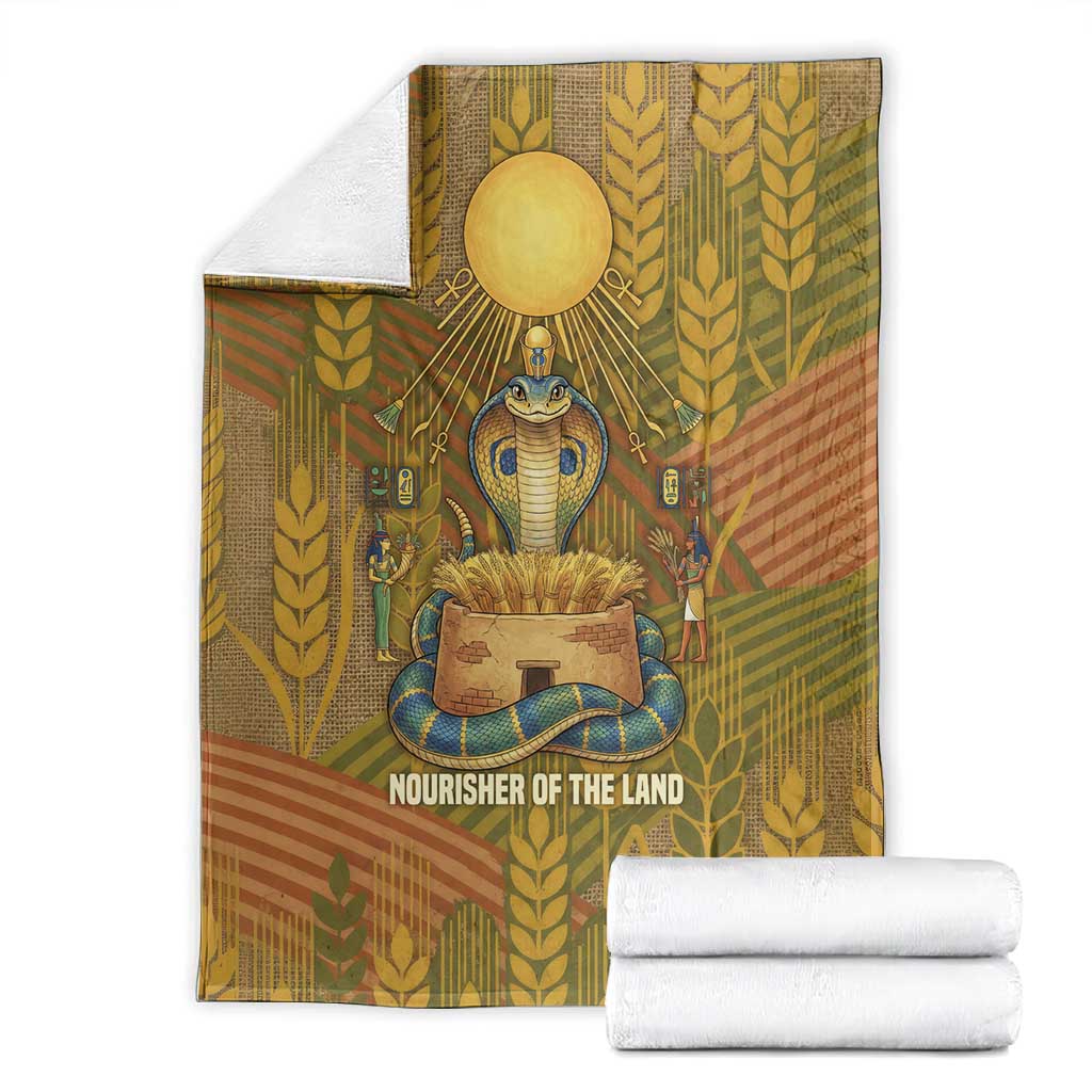 Renenutet  Golden Cobra Blanket with Wheat Motif in Egyptian Agricultural Theme