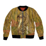 Renenutet  Golden Cobra Bomber Jacket with Wheat Motif in Egyptian Agricultural Theme