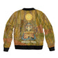 Renenutet  Golden Cobra Bomber Jacket with Wheat Motif in Egyptian Agricultural Theme