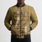 Renenutet  Golden Cobra Bomber Puffer Jacket with Wheat Motif in Egyptian Agricultural Theme
