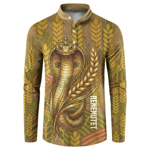 Renenutet  Golden Cobra Button Sweatshirt with Wheat Motif in Egyptian Agricultural Theme