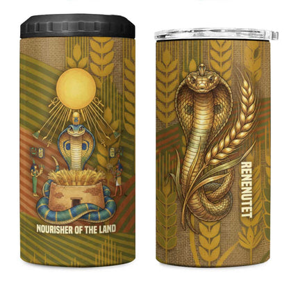 Renenutet  Golden Cobra 4 in 1 Can Cooler Tumbler with Wheat Motif in Egyptian Agricultural Theme