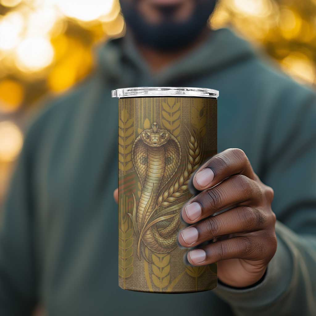 Renenutet  Golden Cobra 4 in 1 Can Cooler Tumbler with Wheat Motif in Egyptian Agricultural Theme