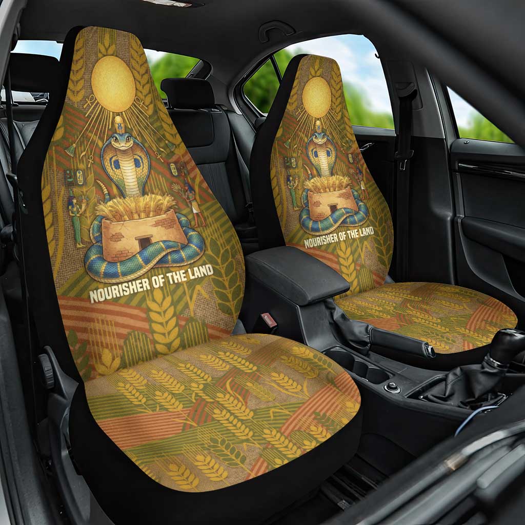 Renenutet  Golden Cobra Car Seat Cover with Wheat Motif in Egyptian Agricultural Theme
