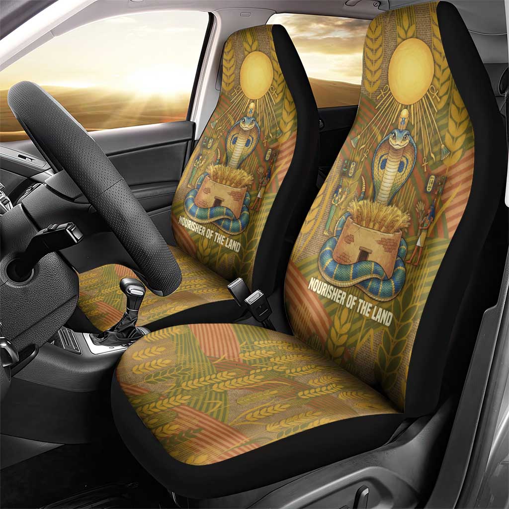 Renenutet  Golden Cobra Car Seat Cover with Wheat Motif in Egyptian Agricultural Theme