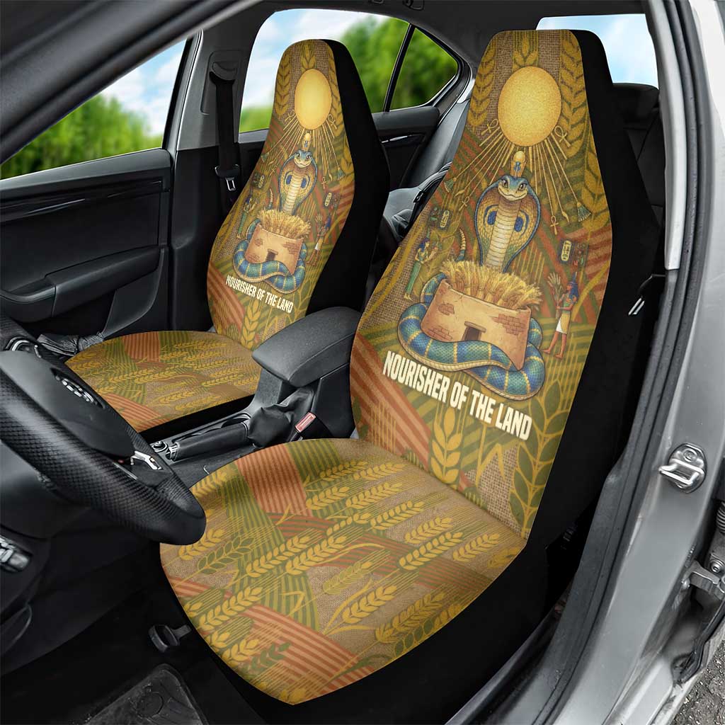 Renenutet  Golden Cobra Car Seat Cover with Wheat Motif in Egyptian Agricultural Theme