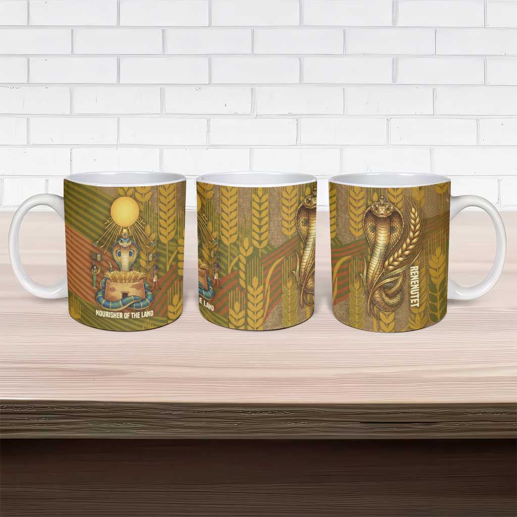 Renenutet  Golden Cobra Ceramic Mug with Wheat Motif in Egyptian Agricultural Theme