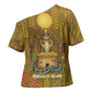 Renenutet  Golden Cobra Cross Shoulder Shirt with Wheat Motif in Egyptian Agricultural Theme