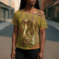 Renenutet  Golden Cobra Cross Shoulder Shirt with Wheat Motif in Egyptian Agricultural Theme
