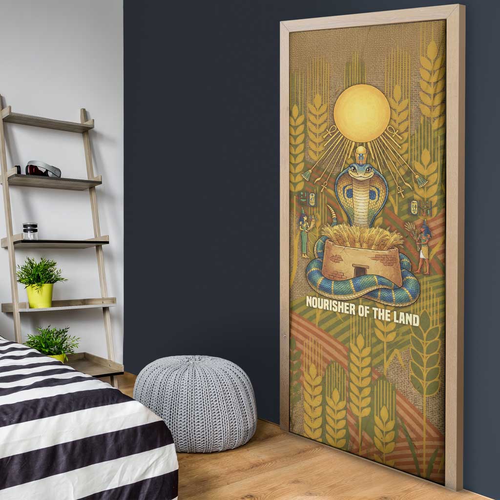 Renenutet  Golden Cobra Door Cover with Wheat Motif in Egyptian Agricultural Theme