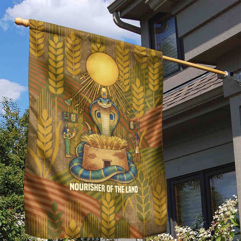 Renenutet  Golden Cobra Garden Flag with Wheat Motif in Egyptian Agricultural Theme