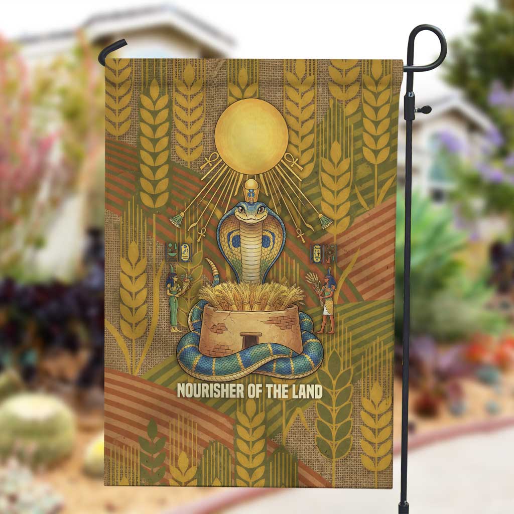 Renenutet  Golden Cobra Garden Flag with Wheat Motif in Egyptian Agricultural Theme