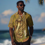 Renenutet  Golden Cobra Hawaiian Shirt with Wheat Motif in Egyptian Agricultural Theme