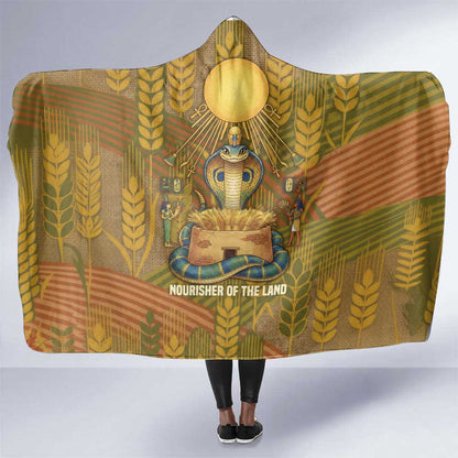 Renenutet  Golden Cobra Hooded Blanket with Wheat Motif in Egyptian Agricultural Theme