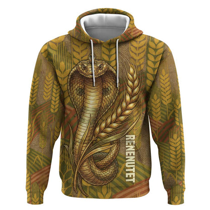 Renenutet  Golden Cobra Hoodie with Wheat Motif in Egyptian Agricultural Theme