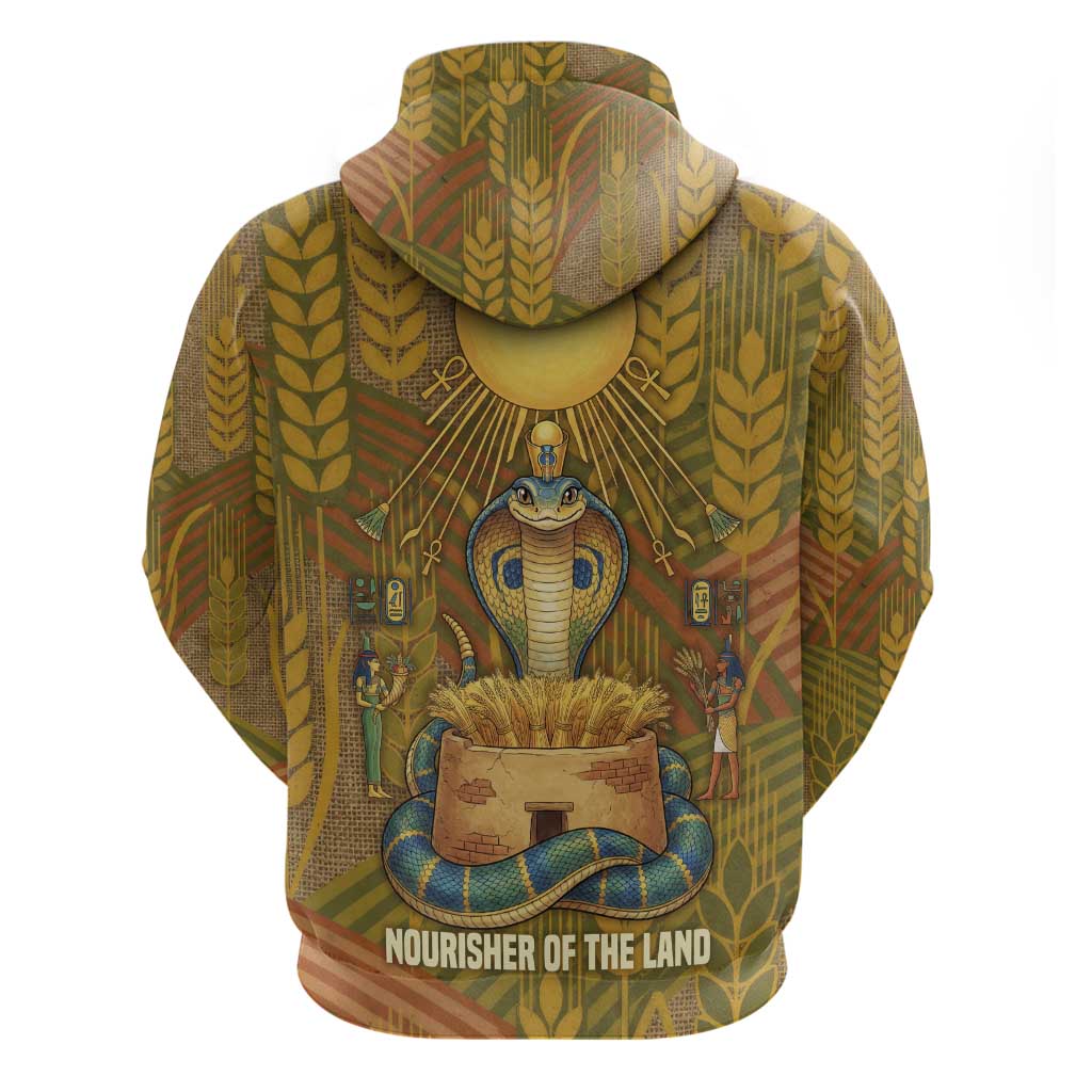 Renenutet  Golden Cobra Hoodie with Wheat Motif in Egyptian Agricultural Theme