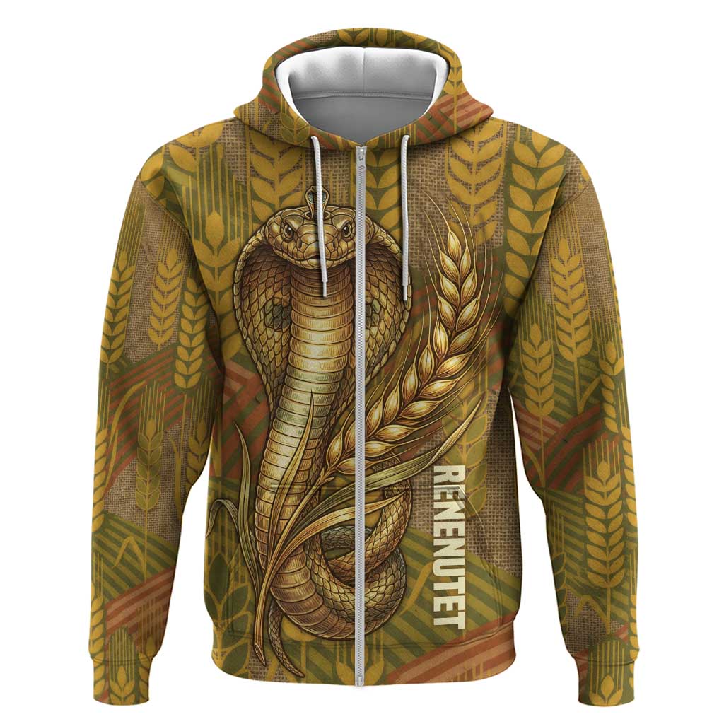 Renenutet  Golden Cobra Hoodie with Wheat Motif in Egyptian Agricultural Theme
