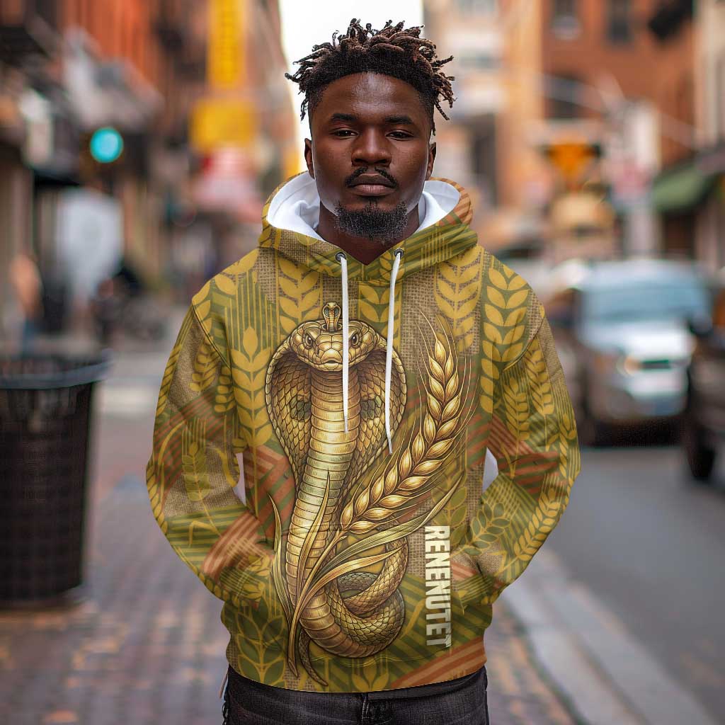 Renenutet  Golden Cobra Hoodie with Wheat Motif in Egyptian Agricultural Theme