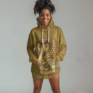 Renenutet  Golden Cobra Hoodie Dress with Wheat Motif in Egyptian Agricultural Theme