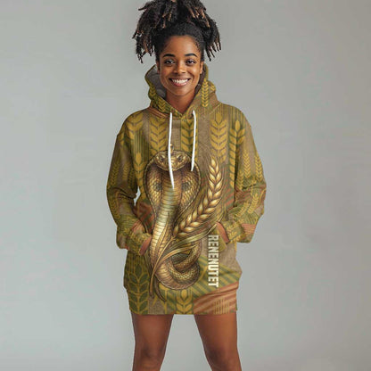 Renenutet  Golden Cobra Hoodie Dress with Wheat Motif in Egyptian Agricultural Theme